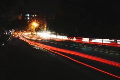 Light trails on road at night