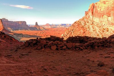 View of rock formations in desert