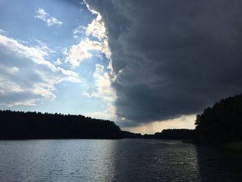 Scenic view of river against cloudy sky