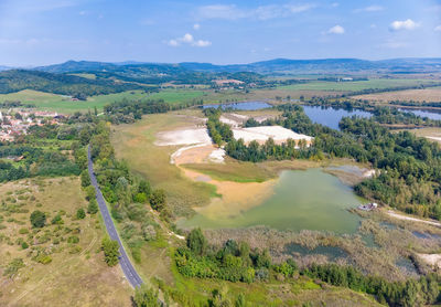 Aerial drone picture from lakes near lake balaton of hungary, near village salfold