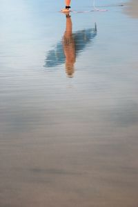 Reflection of man in lake