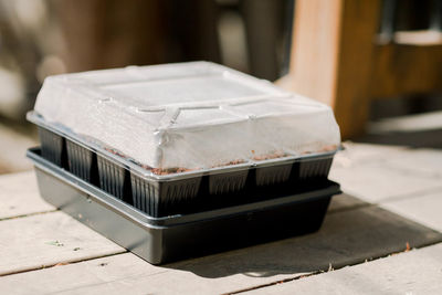 High angle view of coffee beans on table