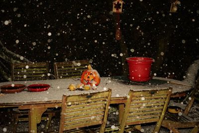 High angle view of food on table during winter