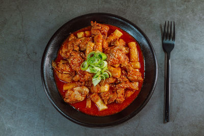 High angle view of food in bowl on table