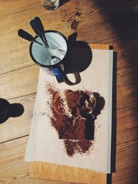 High angle view of chocolate cake on table