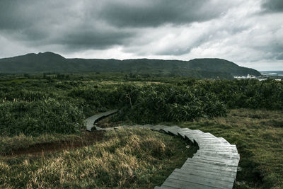 Scenic view of land against sky