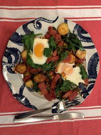 High angle view of breakfast served on table