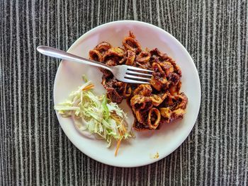 High angle view of meal served on table