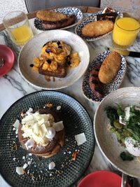 High angle view of food on table