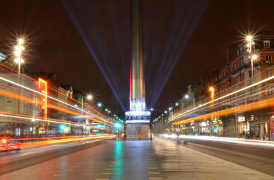 Light trails on road at night