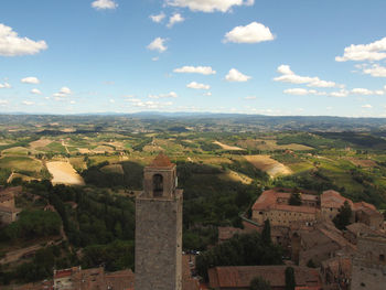 High angle view of townscape against sky