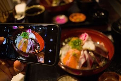 Close-up of food served in tray