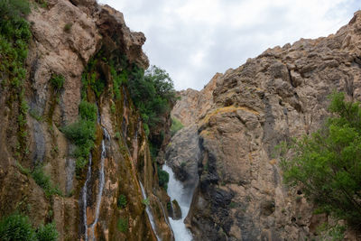 Waterfall and cloudy sky