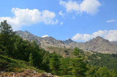 Scenic view of mountains against cloudy sky