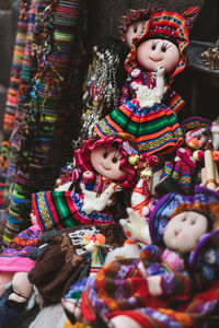 Handmade dolls with colourful  dresses 