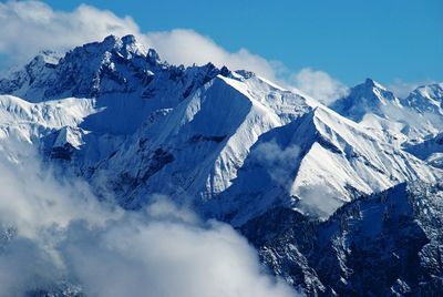 Scenic view of snowcapped mountains against sky