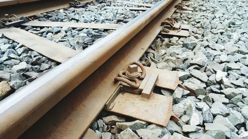 Close-up high angle view of railroad track