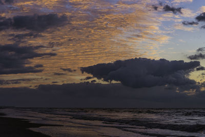 Scenic view of sea against dramatic sky