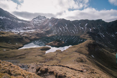 Scenic view of snowcapped mountains against sky