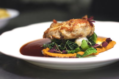 Close-up of food in plate on table