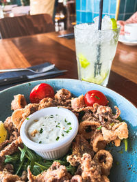 Close-up of food in plate on table