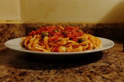 Close-up of pasta in bowl on table