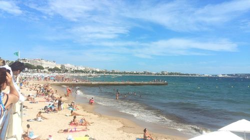 High angle view of people on beach