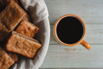 High angle view of breakfast on table