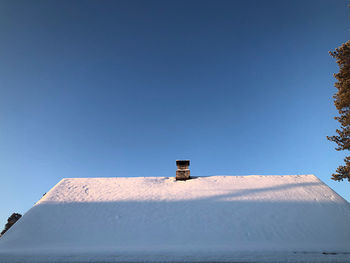 Low angle view of building against clear blue sky