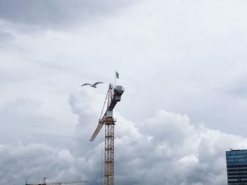 Low angle view of crane against sky