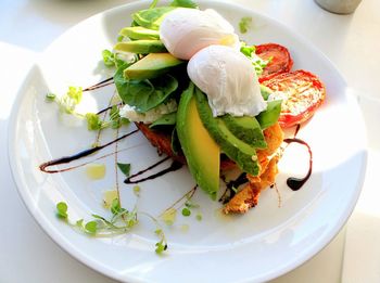 High angle view of food in plate