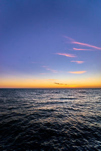 Scenic view of sea against clear sky during sunset