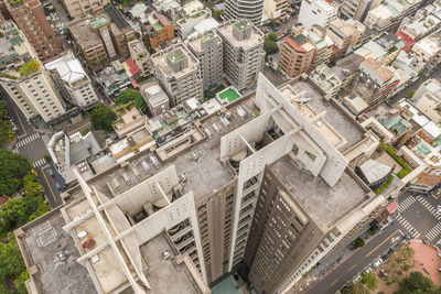 High angle view of buildings in city