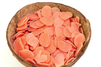 High angle view of heart shape in bowl