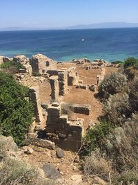 High angle view of ruins of sea