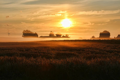 Scenic view of grassy field against cloudy sky