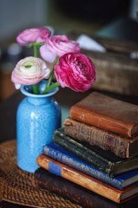 Close-up of pink flowers on table