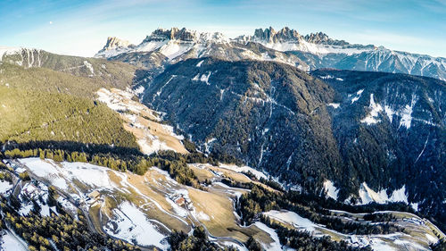 Scenic view of snow covered mountains against sky