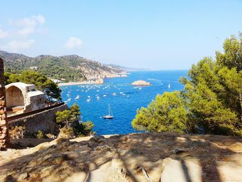 High angle view of boats in sea