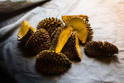 High angle view of durian on table