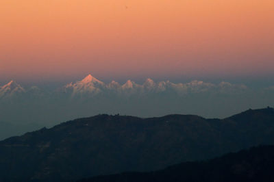 Scenic view of silhouette mountains against sky during sunset