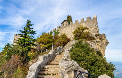 Low angle view of fort against sky