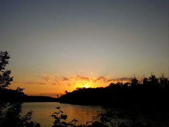 Scenic view of lake against sky at sunset