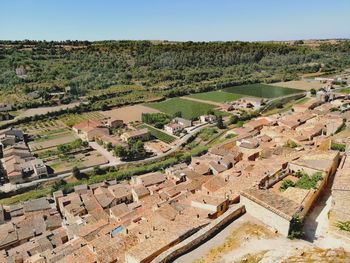 High angle view of the medieval village of guimerà, in lleida, spain. 