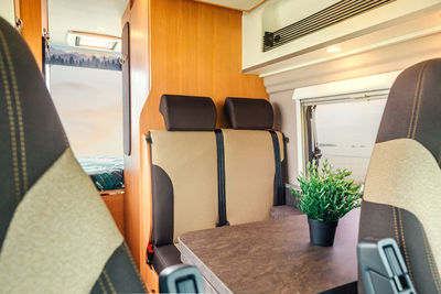 Interior of a camper van with table