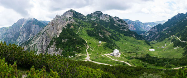 Scenic view of mountain range against sky