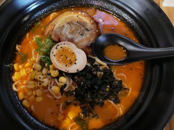 High angle view of a ramen bowl 