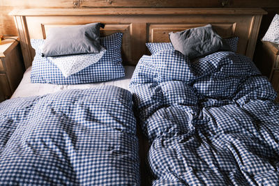 High angle view of blanket on bed at home