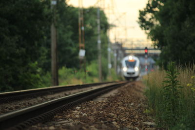 Defocused view of train on railroad track