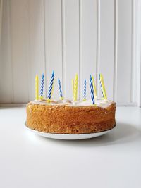 Close-up of cake in plate on table